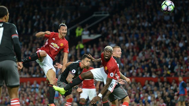 Zlatan heads United into the lead in the first half