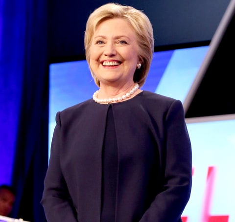 Democratic presidential candidate Hillary Clinton is seen before the Univision News and Washington Post Democratic Presidential Primary Debate on the Miami Dade College Kendall Campus