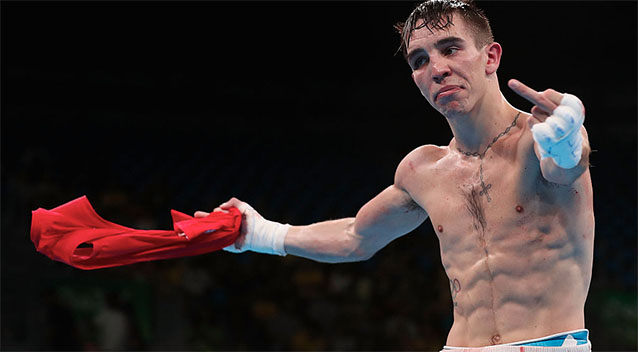 Conlan flips the finger at the judges after his controversial loss on Tuesday