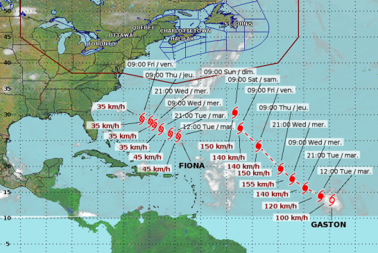 The Environment Canada hurricane tracker as of Tuesday