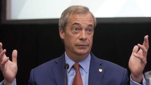 Nigel Farage leader of the UK Independence Party, gestures whilst speaking during a news conference to announce