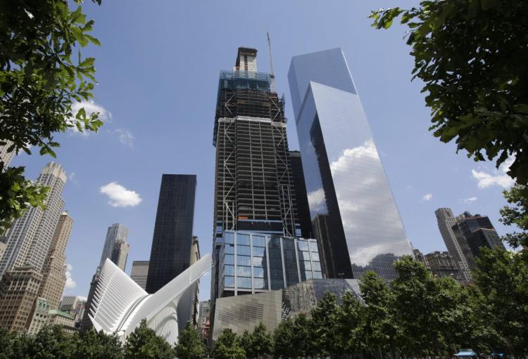 A wrecking ball hit a window on the 12th floor of 3 World Trade Center. The building is one of three new skyscrapers that replace the twin towers destroyed in the Sept. 11 2001 attacks