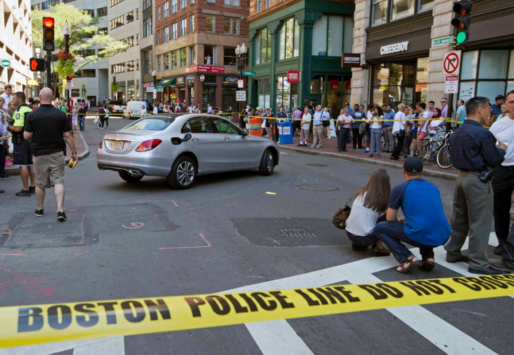 Credit Mark Garfinkel Scene where pedestrians struck by car at School and Washington streets downtown. Staff