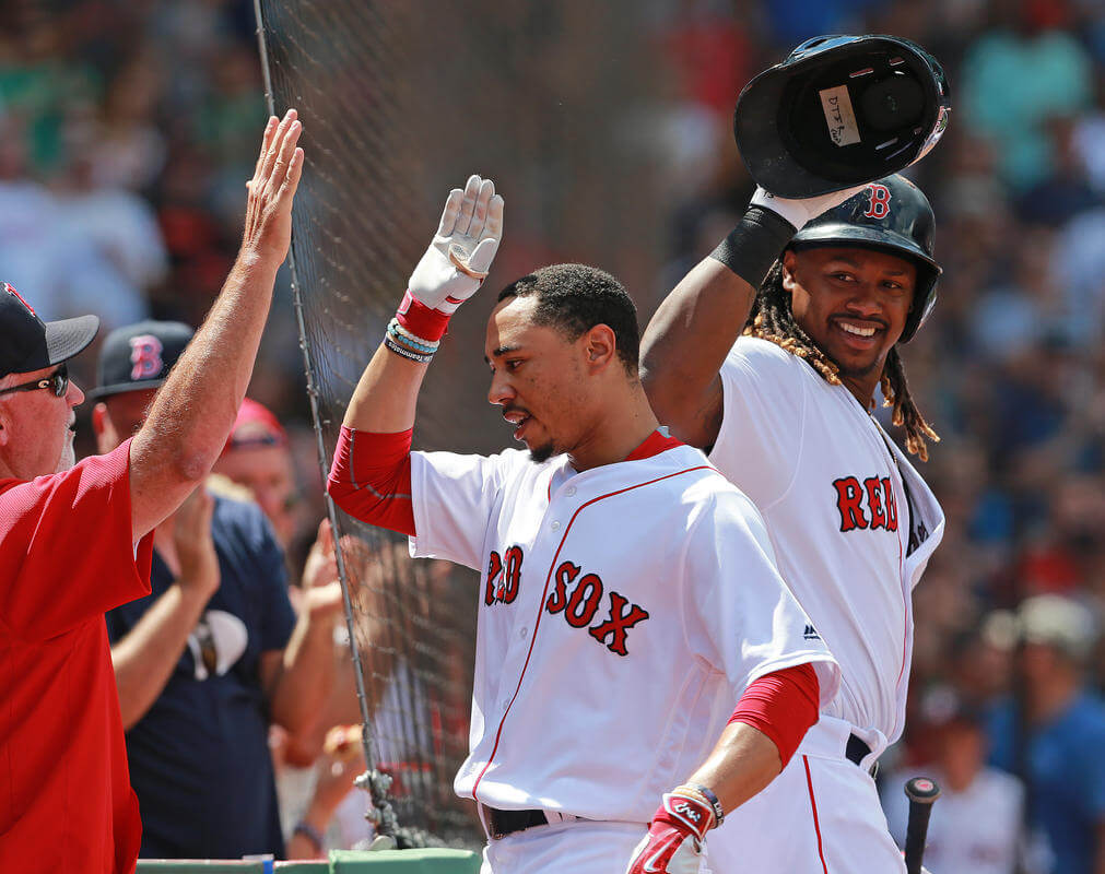 Credit Matt West   Mookie Betts celebrates a home run