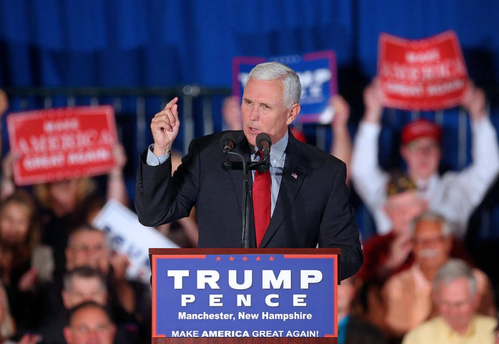 Credit Nancy Lane          FOR POSTERITY Republican vice presidential candidate Mike Pence addresses a crowd in Manchester N.H. yesterday