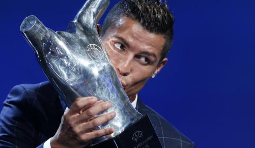 Cristiano Ronaldo of Real Madrid poses with his UEFA's Best Player in Europe