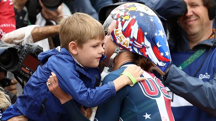 Kristin Armstrong with her son