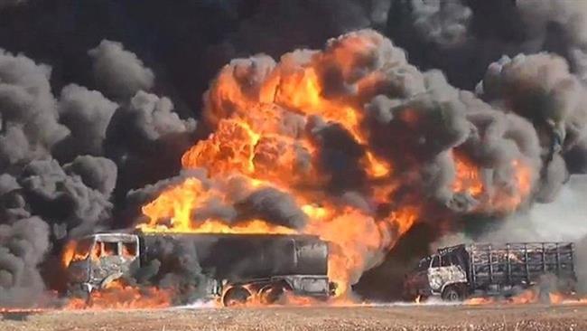 Daesh oil tankers targeted during a Russian airstrike