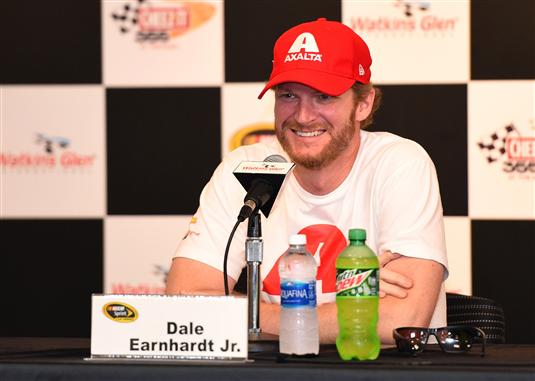 Dale Earnhardt Jr. speaks to the media before practice for the NASCAR Sprint Cup Series Cheez It 355 at Watkins Glen International