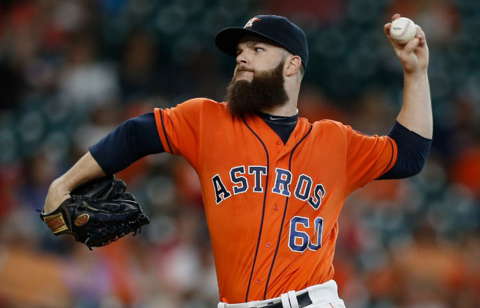 Dallas Keuchel of the Houston Astros pitches in the first inning against the Texas Rangers at Minute Maid Park in Houston Texas Friday. — AFP