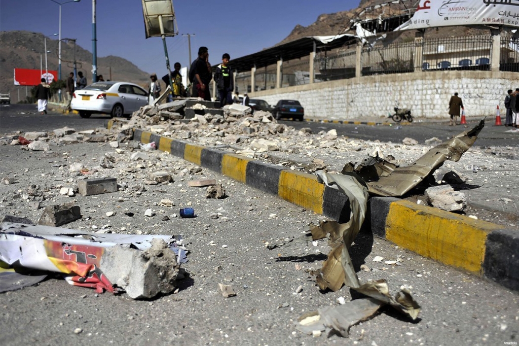 Damage left in Sanaa after clashes between Yemeni military forces and Houthi rebels