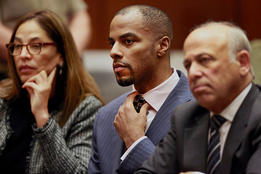 LOS ANGELES CA- MARCH 23 Former NFL safety Darren Sharper appears in court with his lawyers Lisa Wayne and Leonard Levine at Los Angeles Superior Court