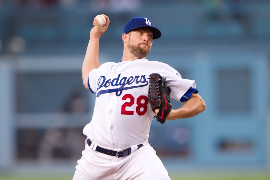 01 July 2016 Los Angeles Dodgers Pitcher Bud Norris  makes his Dodgers pitching debut during the game between the Colorado Rockies and the Los Angeles Dodgers at Dodger Stadium in Los Angeles CA