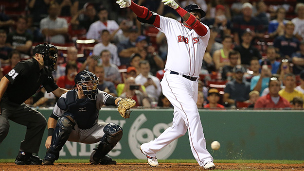 Later in the at-bat Ortiz fouled a pitch off his shin and left the game with the aid of manager John Farrell and a trainer