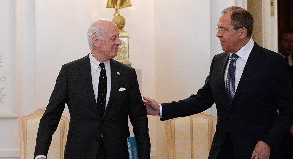 Russian Foreign Minister Sergei Lavrov meets with UN Special Envoy for Syria Staffan de Mistura