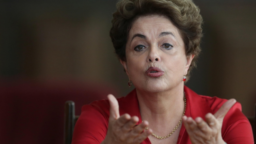 Brazil's suspended President Dilma Rousseff speaks on the process of impeachment during a news conference in Brasilia Brazil on Aug. 18