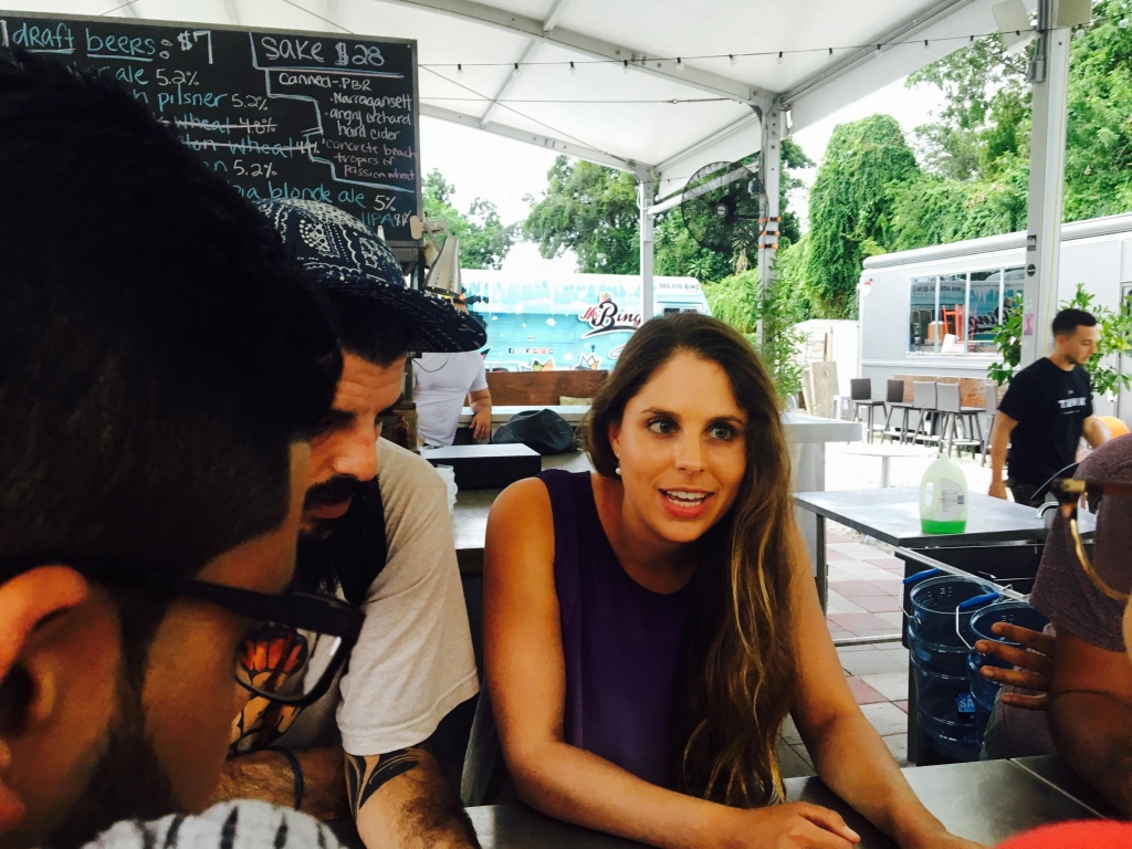 Della Heiman talks with The Wynwood Yard team members at a meeting ahead of the venue's reopening