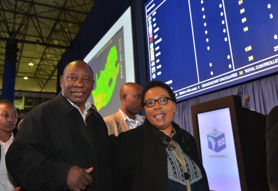 Deputy President Cyril during the walk about at the IEC National Results Operation Centre in Pretoria