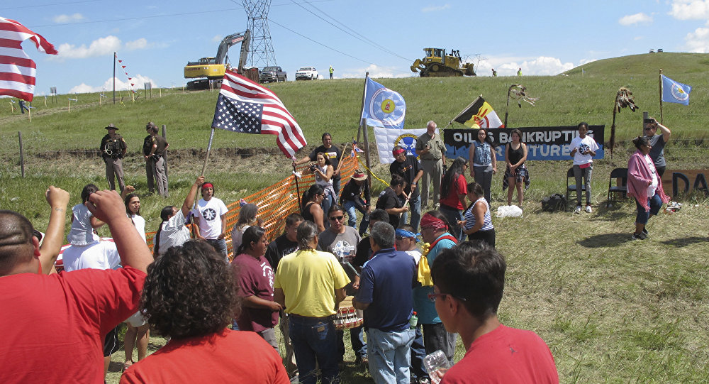 Lakota Activists and Supporters Protest Construction of the Dakota Access Pipeline in North Dakota