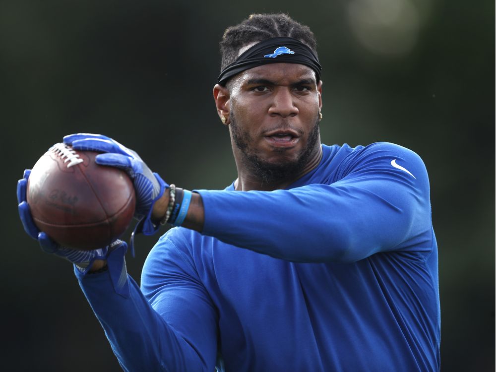 Detroit Lions tight end Eric Ebron catches a pass during NFL football practice in Allen Park Mich. Monday Aug. 1 2016