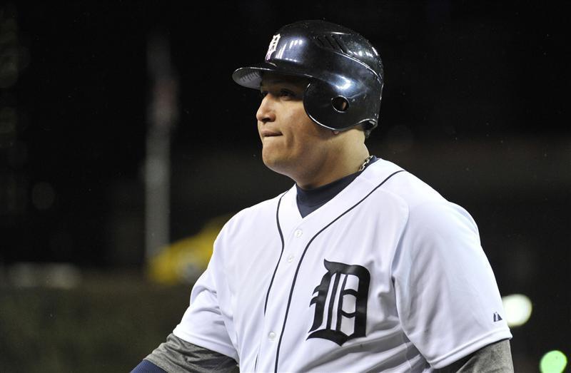 Detroit Tigers&#39 Miguel Cabrera walks back to the dugout after being called out on strikes to give the San Francisco Giants the World Series