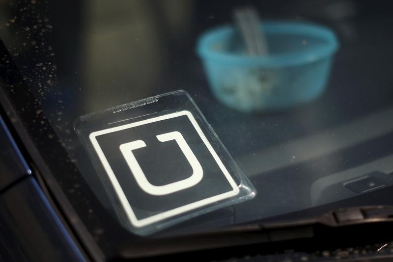 An Uber car is seen parked in Venice Los Angeles California United States