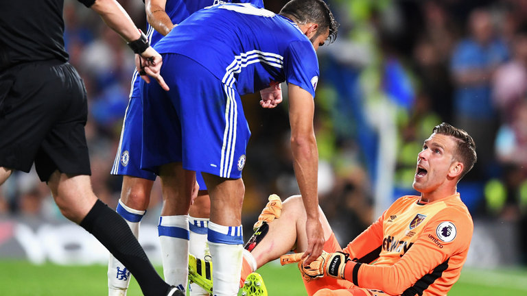 Diego Costa was already booked when he fouled Adrian in the second half