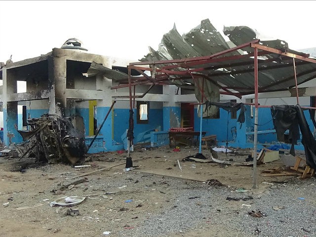 A hospital supported by Doctors Without Borders is seen after was hit by a Saudi-led airstrike in the northern town of Abs Yemen Tuesday Aug.16 2016. Yemen's Houthi rebels condemned the Saudi-led military coalition on Tuesday over an airstrike