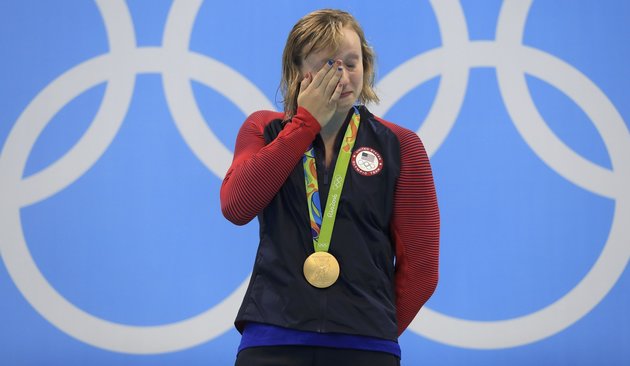 Dominic Ebenbichler  Reuters
Gold medallist Katie Ledecky reacts after winning gold