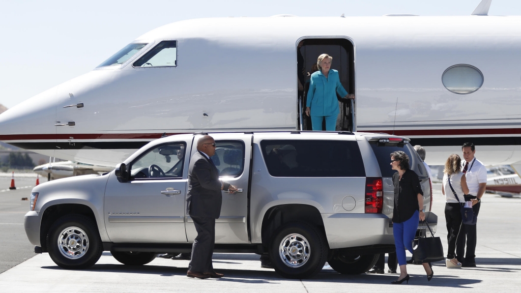 Democratic presidential candidate Hillary Clinton arrives in Reno Nev. ahead of a campaign event at Truckee Meadows Community College