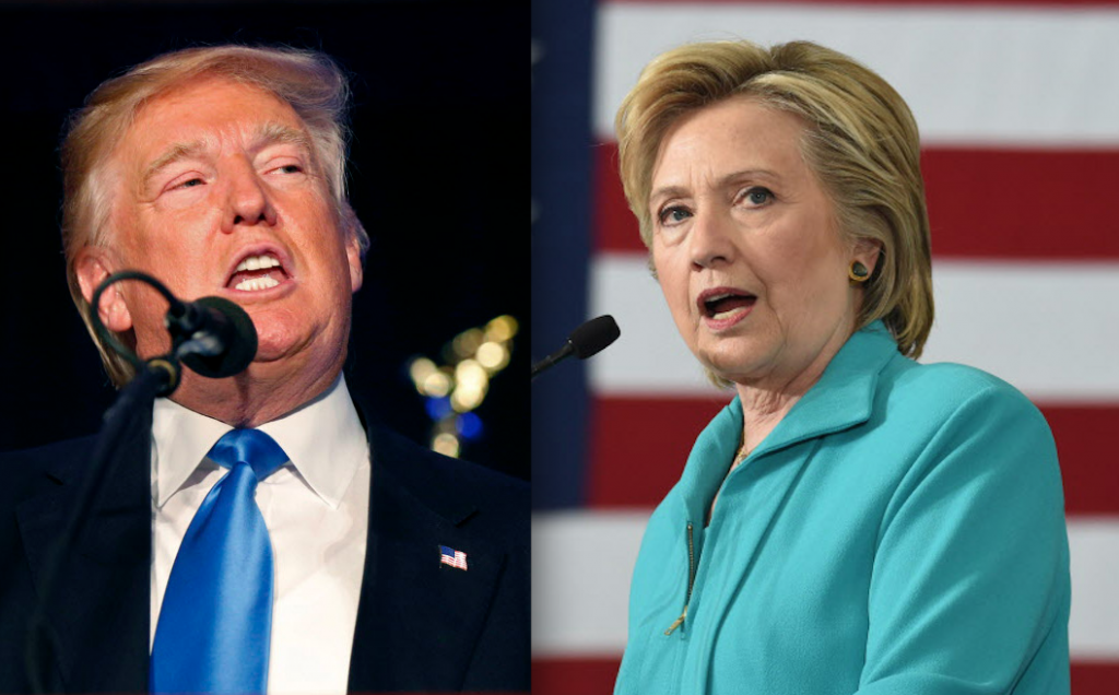 Republican presidential nominee Donald Trump speaks at a campaign rally in Manchester N.H. Thursday And Democratic presidential nominee Hillary Clinton speaks at a campaign event in Reno.  AFP