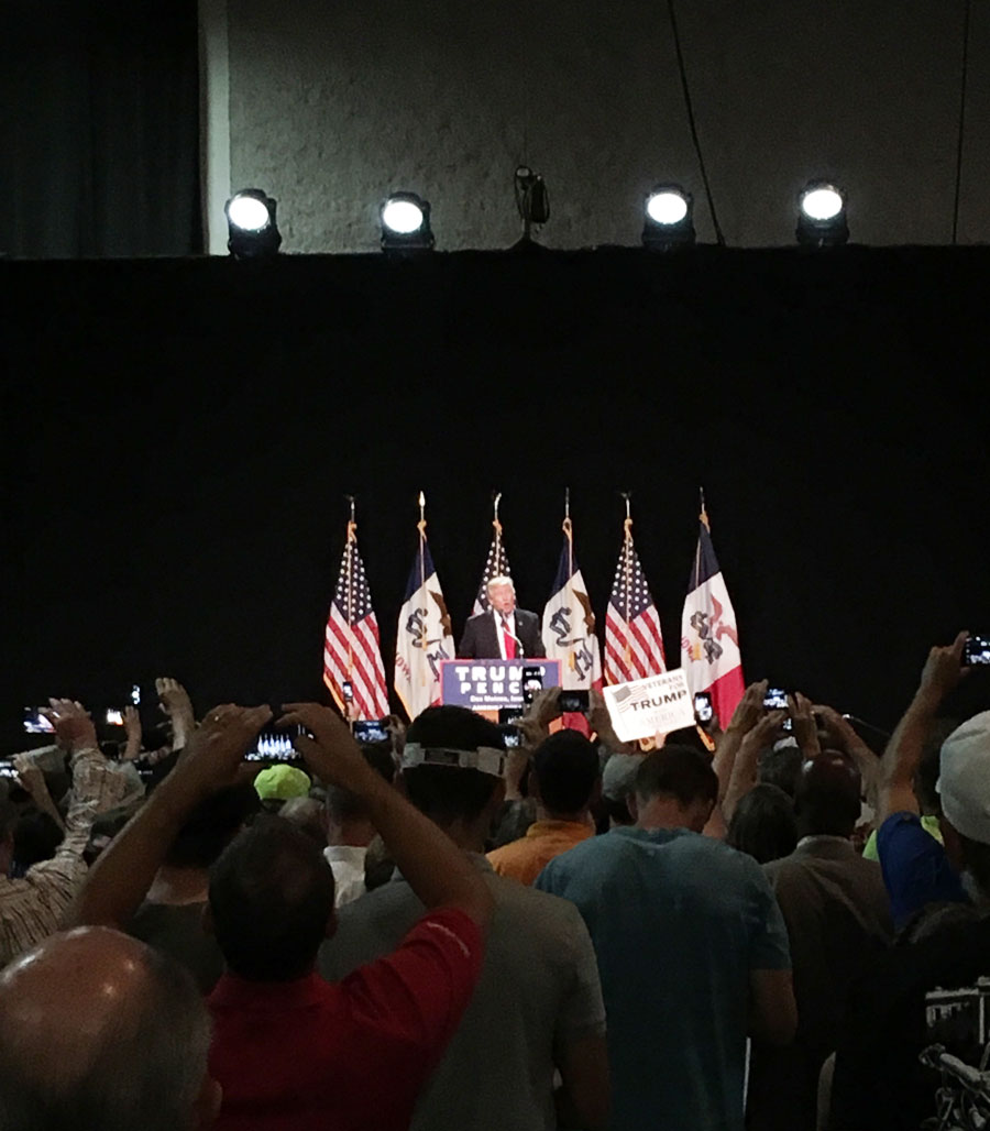 Donald Trump at his campaign rally in Des Moines