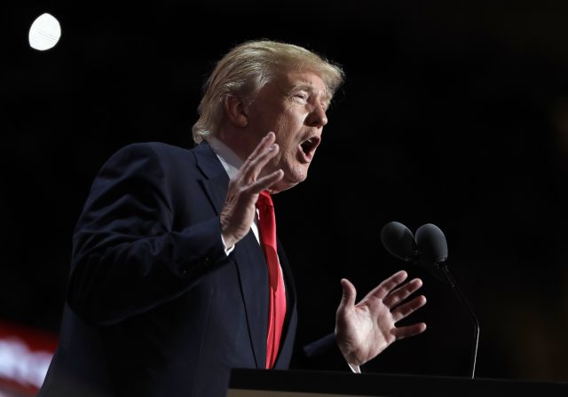 Republican Presidential Candidate Donald Trump speaks during the final day of the Republican National Convention in Cleveland Thursday