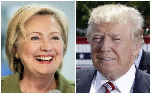 Democratic presidential candidate Hillary Clinton left and Republican presidential candidate Donal Trump in these 2016 file