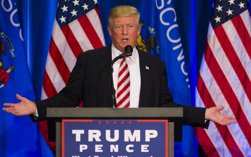 WEST BEND WI- AUGUST 16 Republican Presidential Candidate Donald Trump speaks at a rally