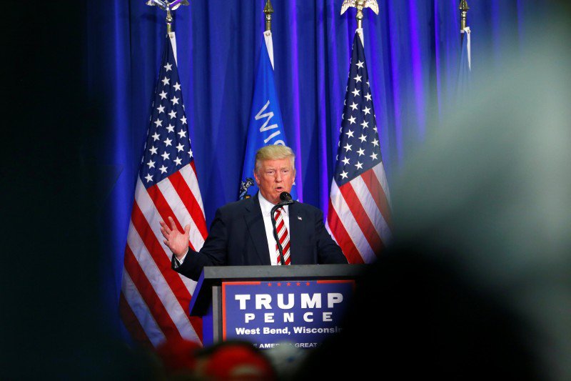 Donald Trump holds a campaign rally at the Ziegler Building at the Washington County Fair Park