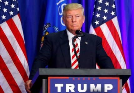 Republican U.S. presidential nominee Donald Trump holds a campaign rally at the Ziegler Building at the Washington County Fair Park & Conference Center in West Bend Wisconsin