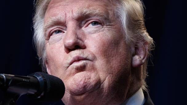 Donald Trump speaking during a campaign rally in Des Moines Iowa