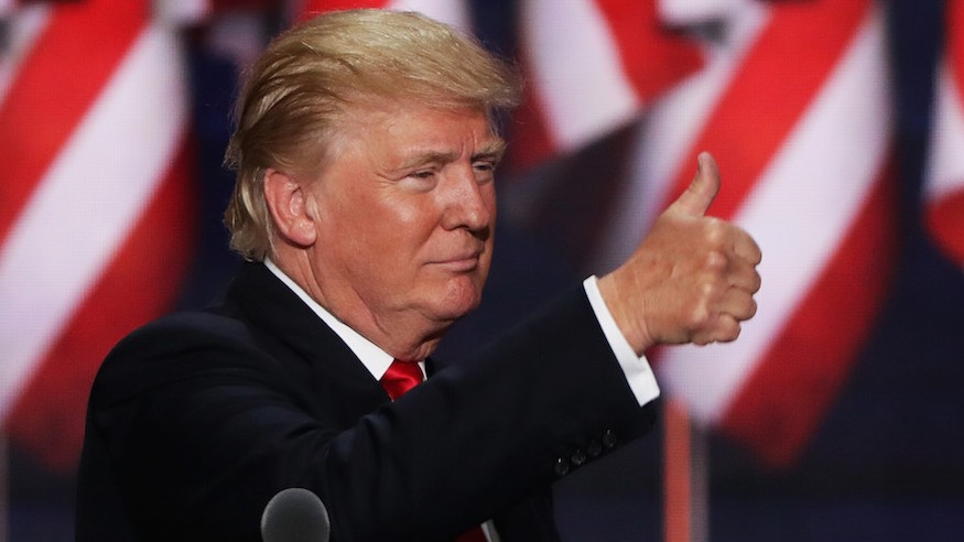 Donald Trump speaking during the evening session on the fourth day of the Republican National Convention