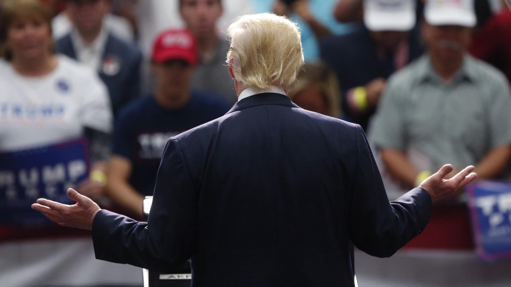 Donald Trump speaks at a campaign rally in Akron Ohio Monday