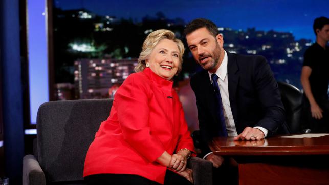 Democratic presidential nominee Hillary Clinton tapes an appearance on the Jimmy Kimmel Show in Los Angeles California on Monday