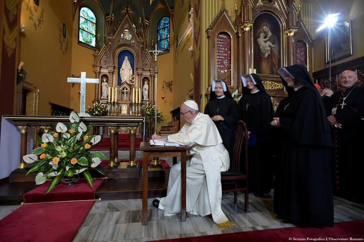 Pope Francis visits at the Sanctuary of Divine Mercy in Krakow Poland