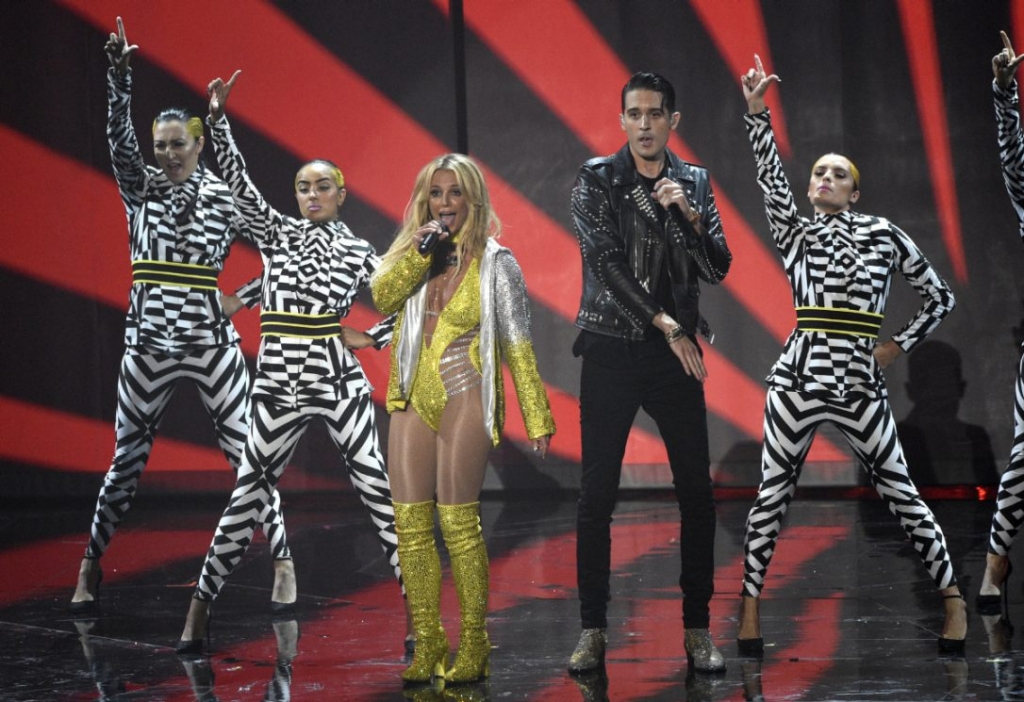 Britney Spears and G Eazy perform at the MTV Video Music Awards at Madison Square Garden in New York on Sunday night