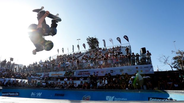 Dreaming of Tokyo A skateboarder competes in BOWL-A-RAMA at Bondi Beach in February