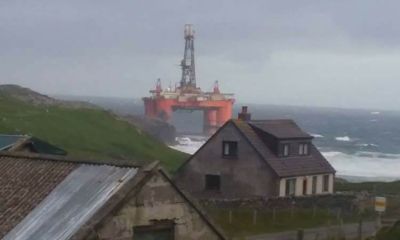 Oil Rig Blown Ashore During Severe Storm