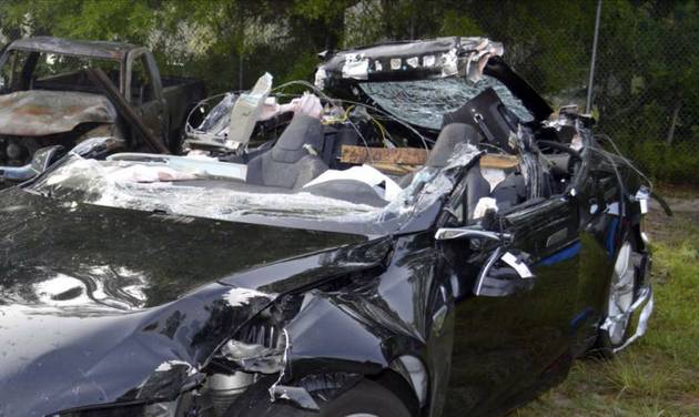 NTSB via the Florida Highway Patrol shows the Tesla Model S that was being driven by Joshau Brown,who was killed when the Tesla sedan crashed while in self-driving mode