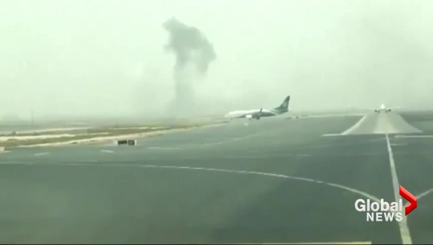 Emirates plane catches fire after crash landing at Dubai airport