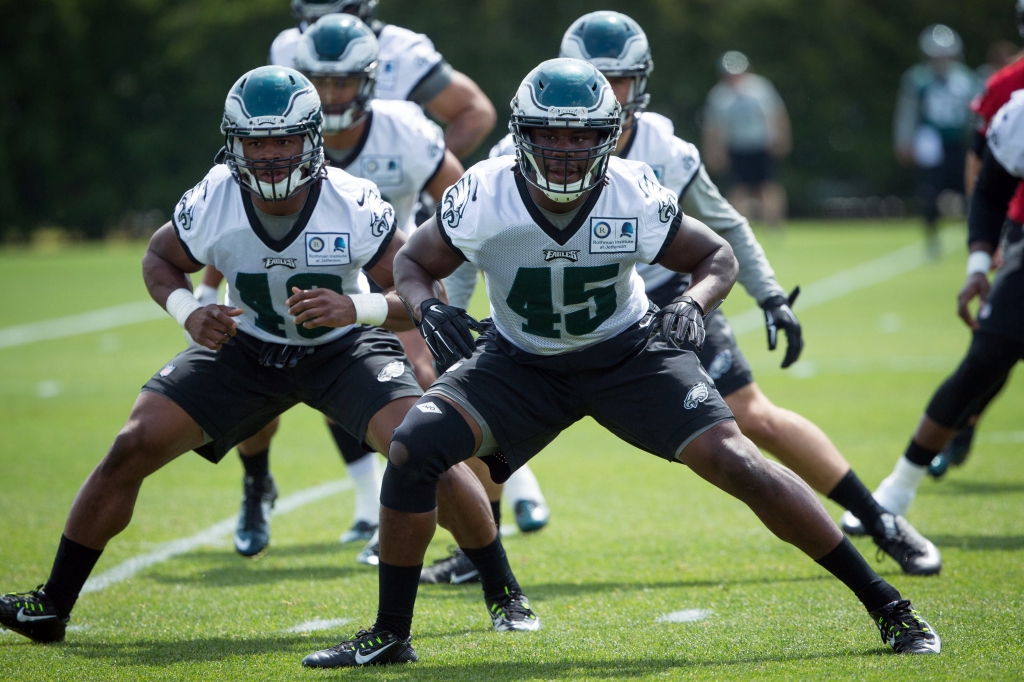 Philadelphia PA USA Philadelphia Eagles linebacker Myke Tavarres runs drills during OTS's at the Nova Care Complex. Mandatory Credit Bill Streicher-USA TODAY Sports