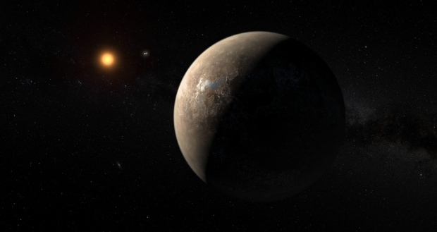 Planet Proxima b orbiting red dwarf star Proxima Centauri