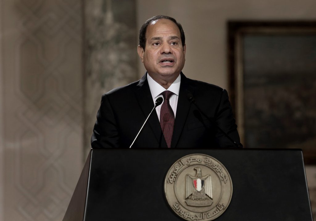 Egyptian President Abdel Fattah el-Sissi speaks during a press conference with Hungarian Prime Minister Viktor Orban at the presidential palace in Cairo Egypt. Three Egyptian dailies said Monday Aug 8 2016 tha